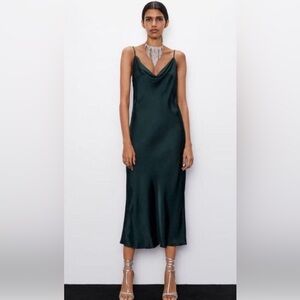 Zara Emerald Green Satin Dress
